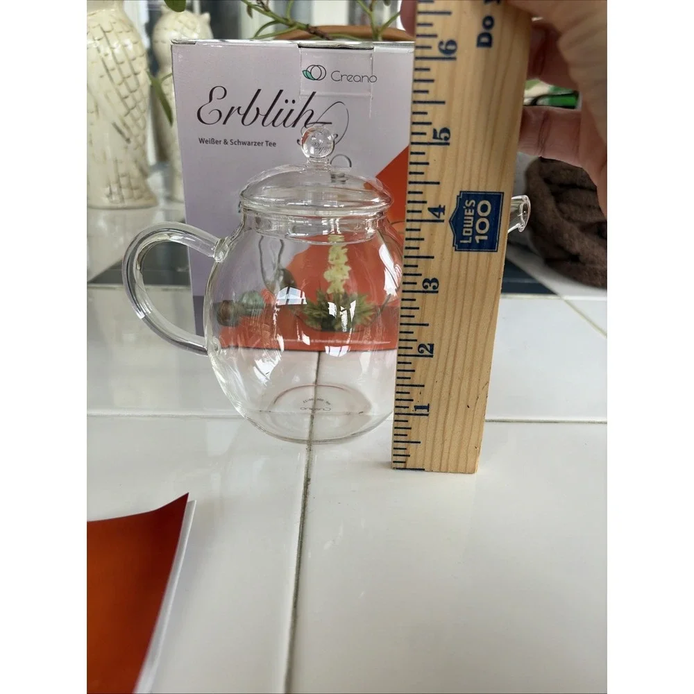 Cream Blooming Tea Gift Set with Glass Teapot 16.9oz  / 6 Pcs White & Black Tea